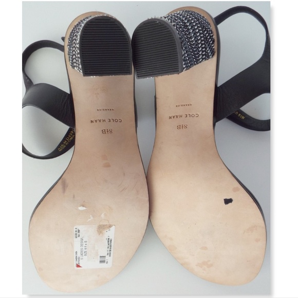 Unworn COLE HAAN Black Leather Ankle Strap Woven Wrapped Block Heel Sandals 8.5 - Picture 8 of 8